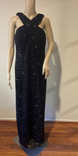 Teri Jon Black Sequined Halter Neck Gown Size 12