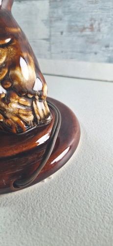 Vintage Ceramic Owl Table Electric Lamp Light Brown Dip Glaze- TESTED Works! - Picture 8 of 14