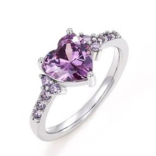 Women Purple Heart Cubic Zirconia Ring Fashion Jewellery Gift