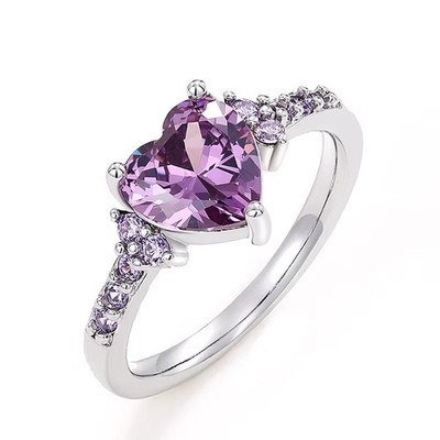 Women Purple Heart Cubic Zirconia Ring Fashion Jewellery Gift