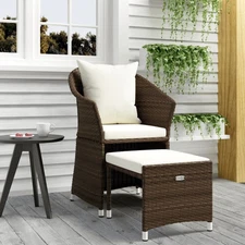 Patio Lounge Set Brown and White PE Rattan, Steel Compact Durable