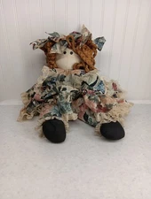 23 in Tall Large Vintage Handmade Rag Doll Rustic Sitter rope Hair .
