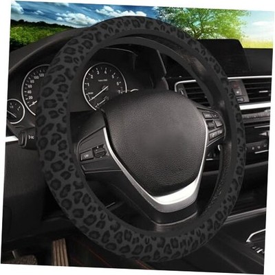 KARREAL Black Leopard Print Cheetah Elastic Steering Wheel Black Leopard print