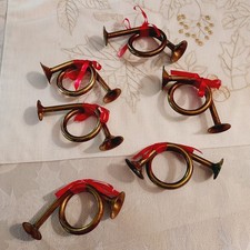 Vintage Brass French Horn Christmas Ornaments Musical Instrument Qty 6