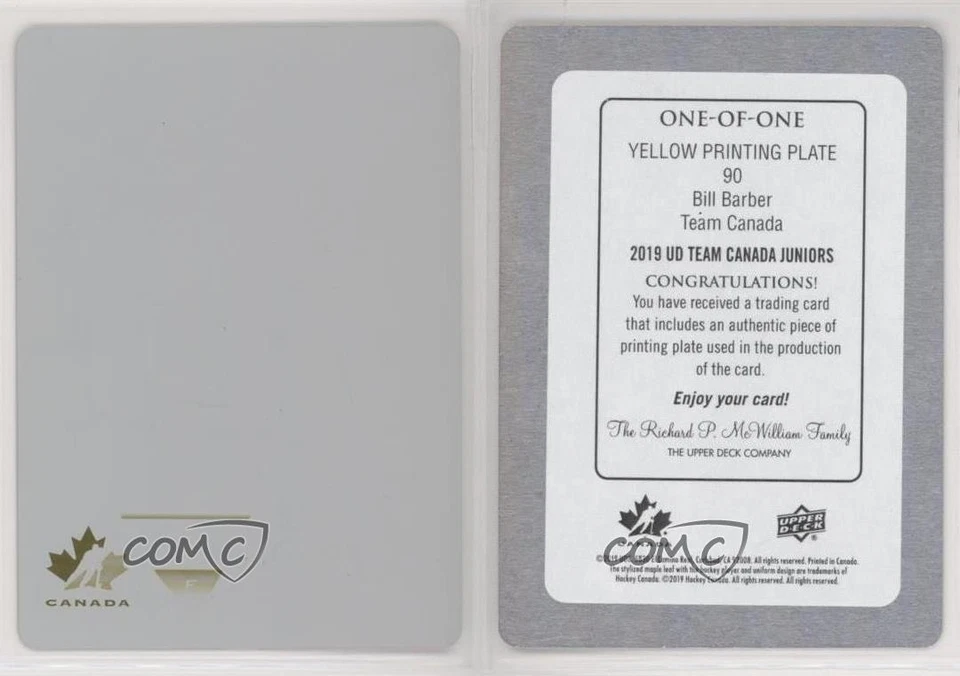 2019 Team Canada Juniors Printing Plate Yellow 1/1 Bill Barber #90 HOF 1tr - Image 3 of 3