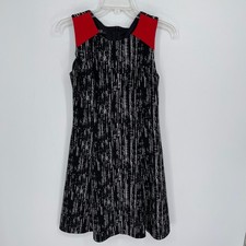 AGB Women's Black Red Geometric Textured Sleeveless Fit & Flare Dress Size S