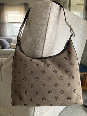 Giani Bernini Tan/Brown Fabric Signature Shoulder Purse~Studs