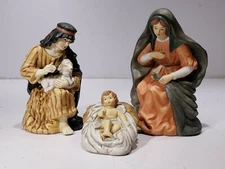Grandeur Noel Hand Painted Porcelain 3 Piece Nativity - Mary Joesph Baby Jesus