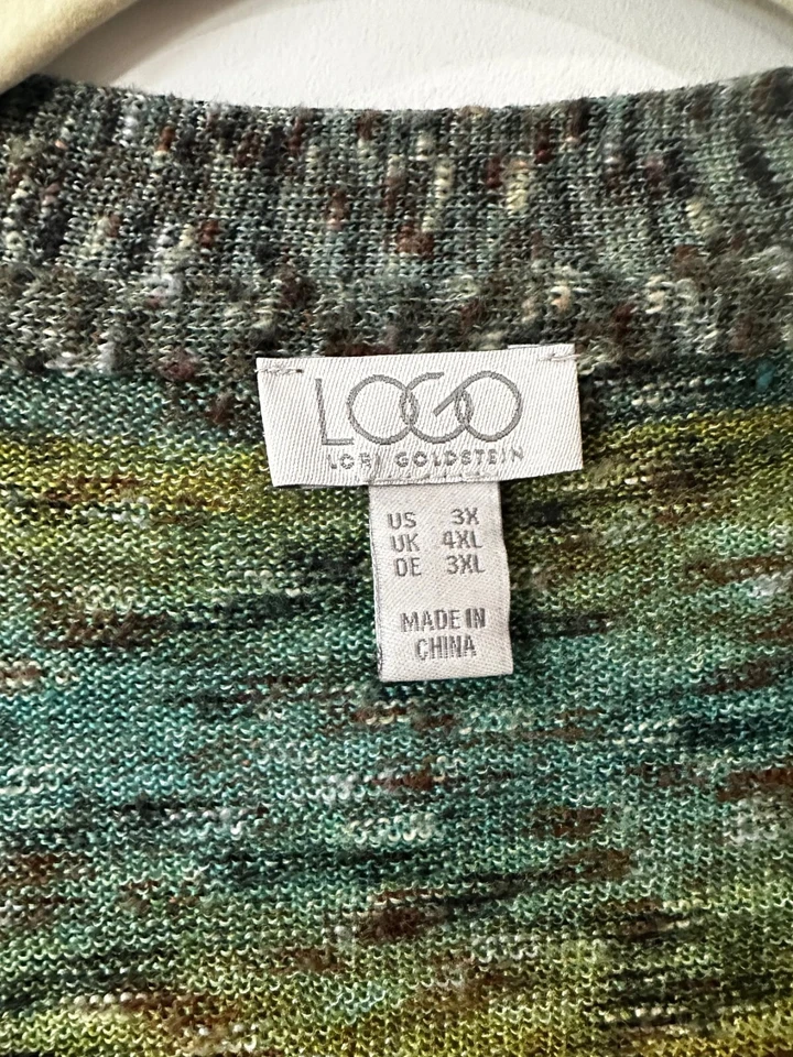 LORI GOLDSTEIN V-NECK OMBRE GREEN GOLD SWEATER WITH SIDE INSETS PLUS SIZE 3X - Image 3 of 4