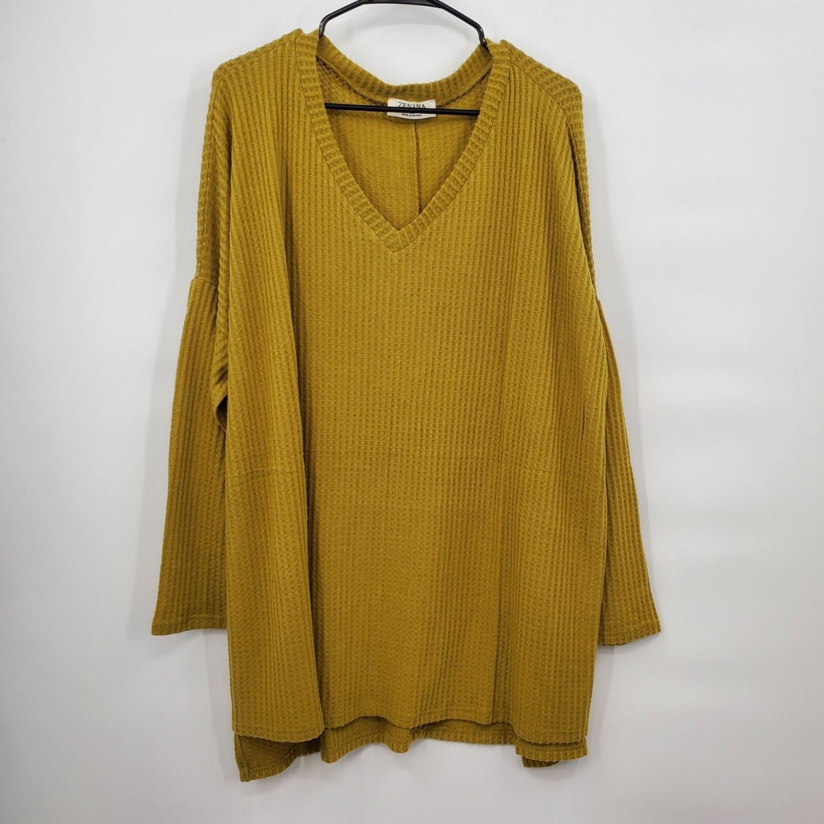 Zenana Oversized Waffle Knit Sweater V-Neck Pullover Size XL