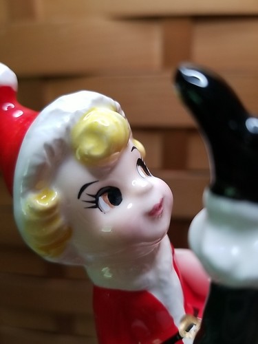 Vintage Christmas Pixie Girl Santa Elf Red Ceramic Tumbler Side Eye Japan Kitsch