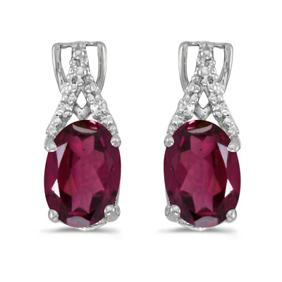 Ohrringe 14 Karat Weißgold ovale Rhodolith Granat und Diamant