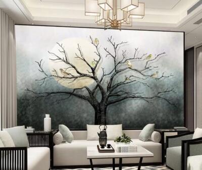 3D Branch Moon ZHUA7742 Wallpaper Wall Murals Removable Self-adhesive Amy