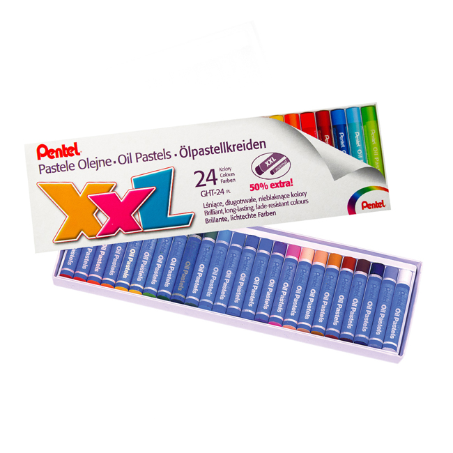 Pentel Arts Oil Pastels Large Diameter, Assorted Colours, GHT-24 (24 Colour Set)