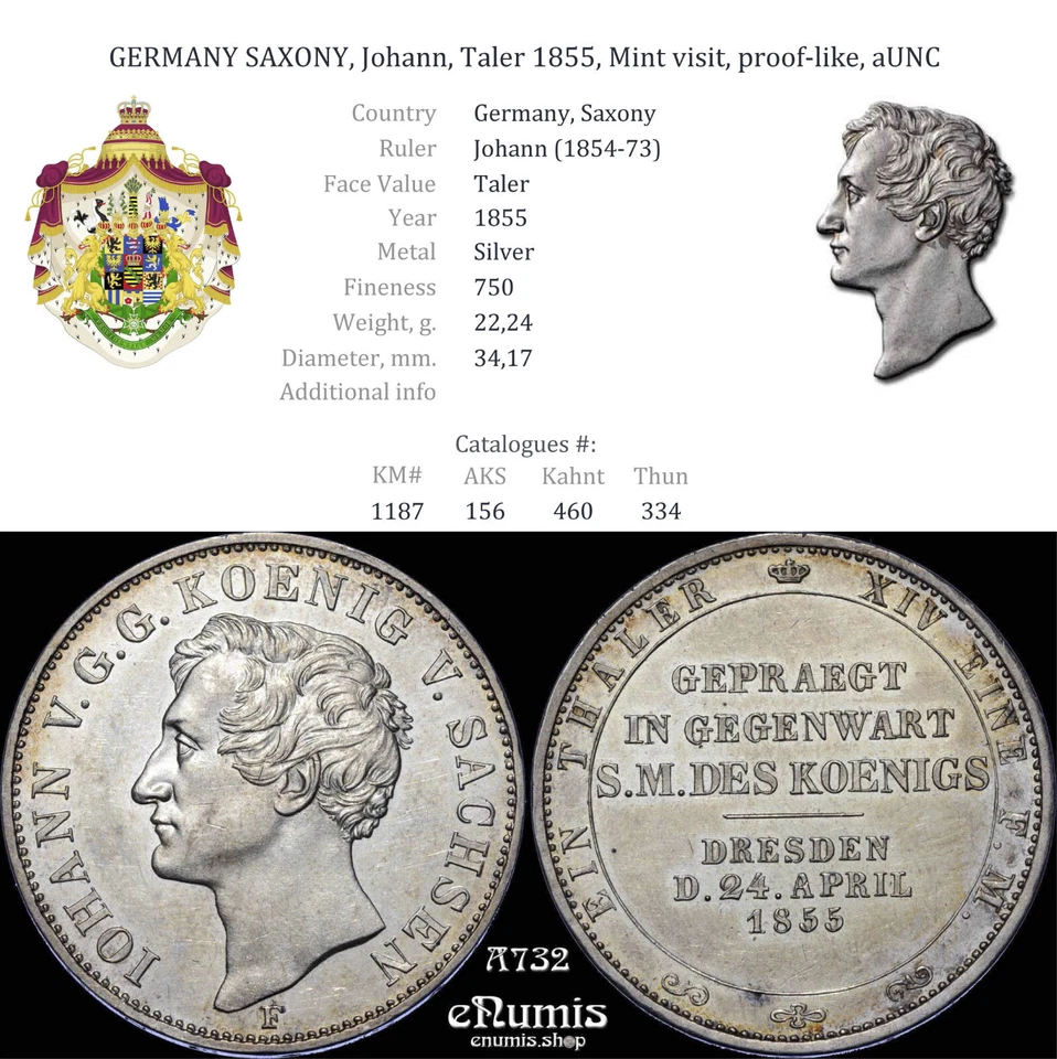 Germany, Saxony, Johann, Taler 1855, Mint visit, proof-like, aUNC - Image 4 of 4