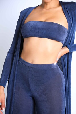 Women's Sexy Matching Bandeau Top And Pants With Cardigan 3 Piece Set Outfit Set