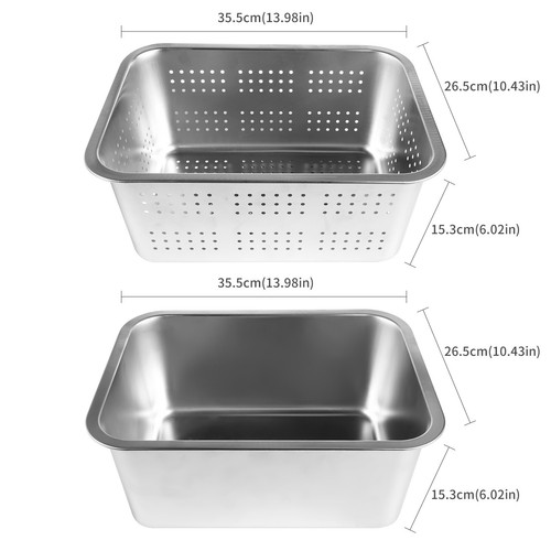 2-in-1 Stainless Steel Dish Tub Washing Up Bowl & Strainer Bowl Set & Colander - Picture 9 of 10