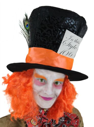 DELUXE MAD HATTER TOP HAT ORANGE WIG HAIR FANCY DRESS COSTUME ACCESSORY - Picture 1 of 7