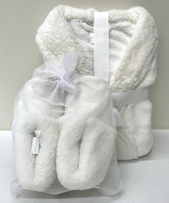 New Pottery Barn Cozy Sherpa Medium Robe Medium Bootie Slippers