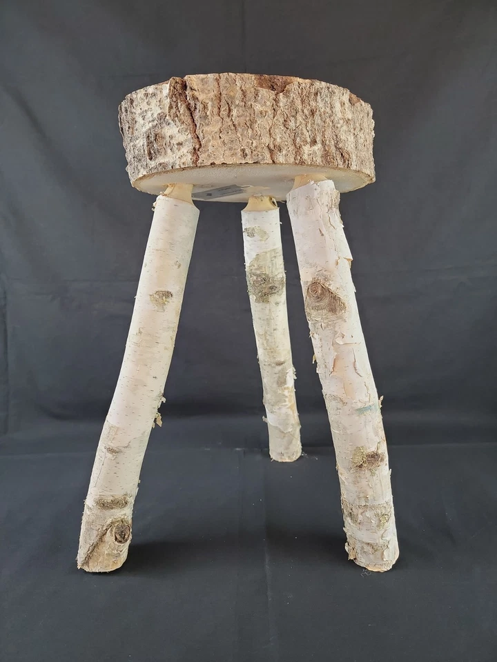 Handmade Real Birch Wood 3 Legged Stool Cabin Furniture Explore 18"H - Image 2 of 4
