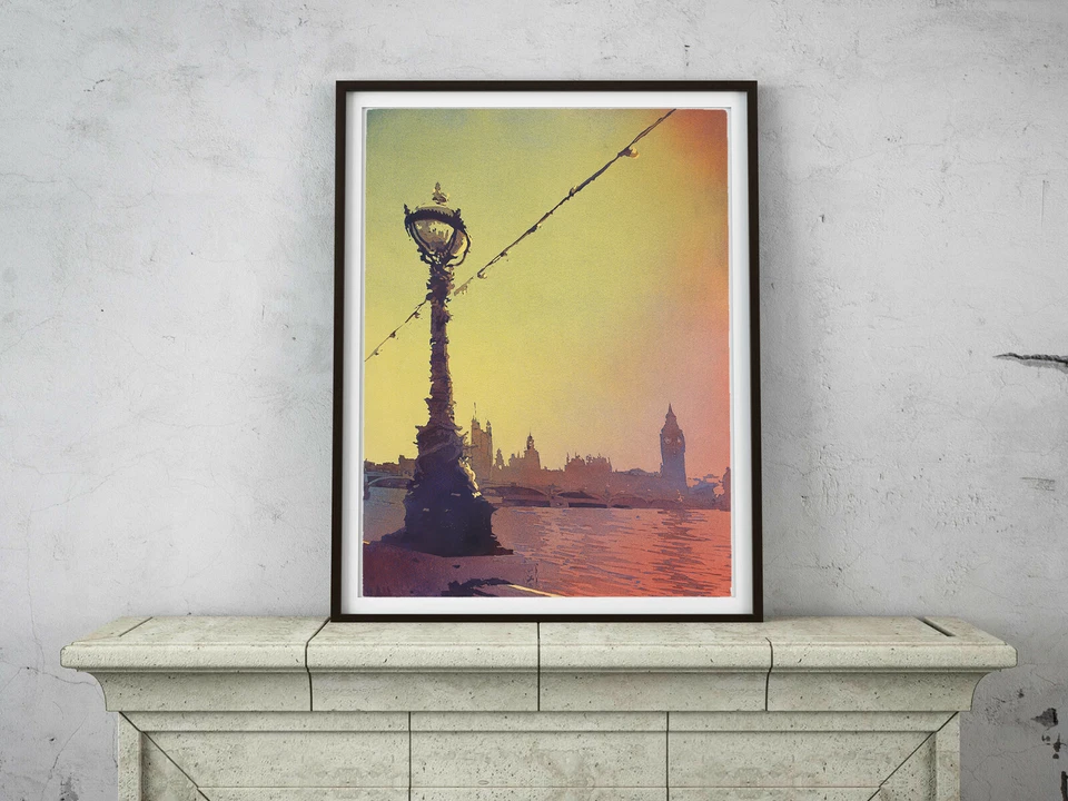 Fine art reproduction of Big Ben in London, England at sunset. Painting (print) - Image 3 of 4