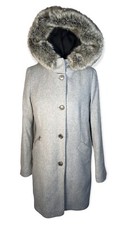 Fuchs Schmitt Grey Wool Blend Coat Size 14 Detachable Fur Hood