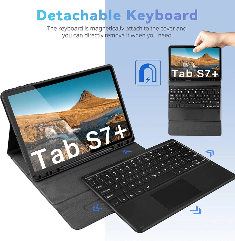 Detachable ABS Keyboard+Case Cover for Samsung Galaxy Tab S7FE 12.4" SM-T730/736 - Image 3 of 4