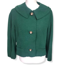 Vtg.1950's Jablow Original Green Wool Blend Jacket w/ Jeweled Buttons Size Large