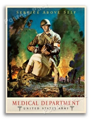 1942 US Army Medical Dept "Service Above Self" Vintage Army Medical Poster 18x24