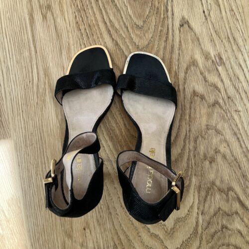 Moda In Pelle 38 Ladies Neat Heels Black/gold Great For Summer Evenings - Picture 1 of 7