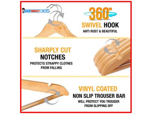 WOODEN COAT HANGERS SUIT GARMENTS CLOTHES WOOD HANGER STRONG TROUSER BAR SET 341 - Picture 3 of 8