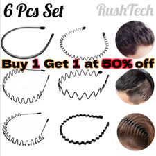 6 PCS Metal Hair Headband Wave Style Hoop Band Comb Sports Hairband Men Women