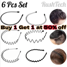 6 PCS Metal Hair Headband Wave Style Hoop Band Comb Sports Hairband Men Women