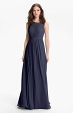 Jenny Yoo Vivienne Pleated Chiffon Gown  Navy Blue Size 2 NWT
