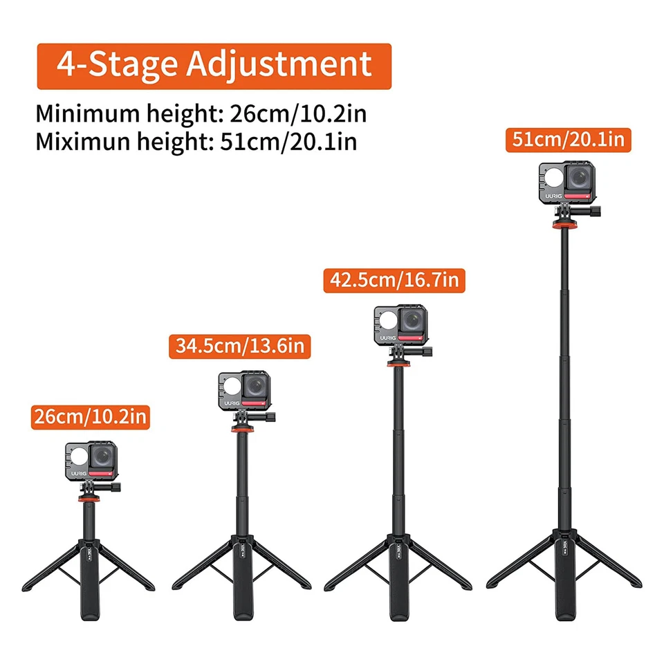 VRIG TP-08 Portable Selfie Stick Handheld Tripod Stand For GoPro Hero 11 10 9 - Image 4 of 4