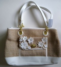 Liz Claiborne Women's White Straw Floral Purse