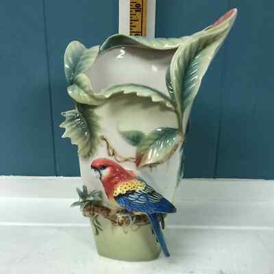 Franz Collection Paradise Calling Macaw Bird Porcelain 10  Vase