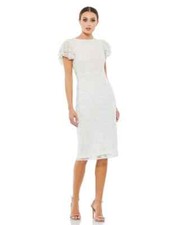 Mac Duggal White Beaded Sequin Floral Embellished Midi Dress Size 6 498