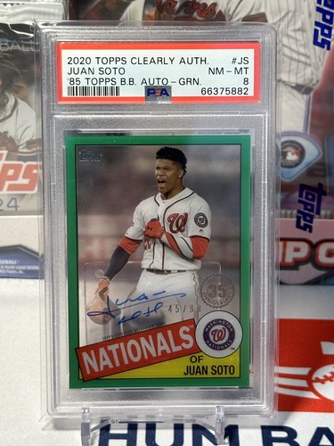 2020 Topps Clearly Authentic 1985 Green Auto #TBA-JS Juan Soto /99 NYY WAS PSA 8
