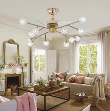 Spunitk 12-Lights Crystal Chandelier 42" Reversible Ceiling Fan Remote 6-Speeds