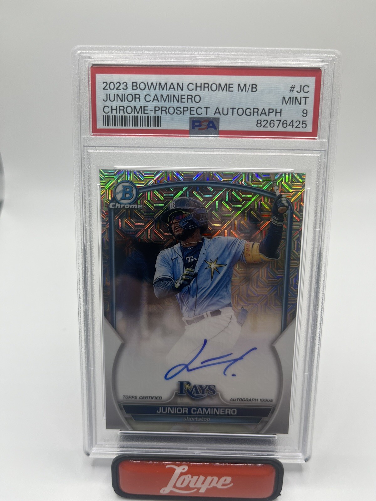 Junior Caminero 2023 Bowman Chrome Mega Box Auto #BMA-JC PSA 9 TB Rays
