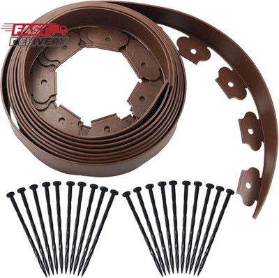 20 Ft Landscape Edging Kit, Brown Garden Border with 20 Plastic Stakes, Landscap