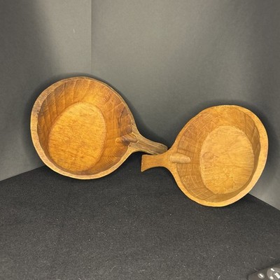 Set Of Two Hand Carved Wooden Bowls Rustic Farmhouse Style
