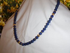 Vintage Lapis Lazuli 14 K Yellow Gold Bead 24" Necklace 7 m/m with 15 Gold Beads
