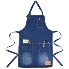 Art Apron with Pockets Denim Chef Kitchen Apron for Men Women Gifts for Mom Blue