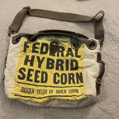 Vintage Selina Vaughan Federal Canvas Corn Seed Sack Crossbody Tote Bag Purse