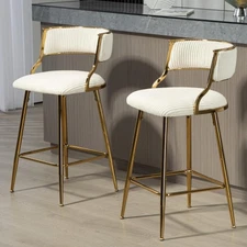 SET OF 2,26'' Counter Height Bar Stools w/ Back,Golden Chromed Base and Footrest