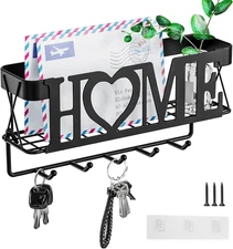 Key Holder for Wall - Key Rack with 5 Key Hooks, 11.02" L×2.75" W×4.92" H