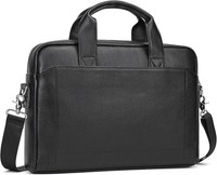 Herren Leder Aktentasche Laptoptasche 15,6 Zoll UmhäNgetasche Schwarz