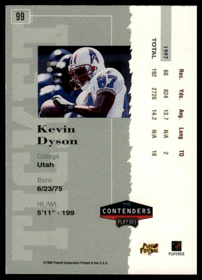 1998 Playoff Contenders - Ticket #99 Kevin Dyson - Image 2 of 2